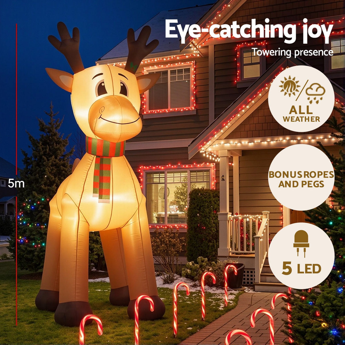 Black Jingle Jollys Christmas Inflatable Reindeer 5M Illuminated Decorations Occasions > Christmas > Christmas Decorations