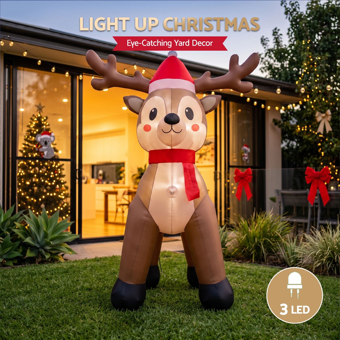 Dark Olive Green Jingle Jollys Christmas Inflatable Reindeer 2.5M Illuminated Decorations Occasions > Christmas > Outdoor Decorations & Lights