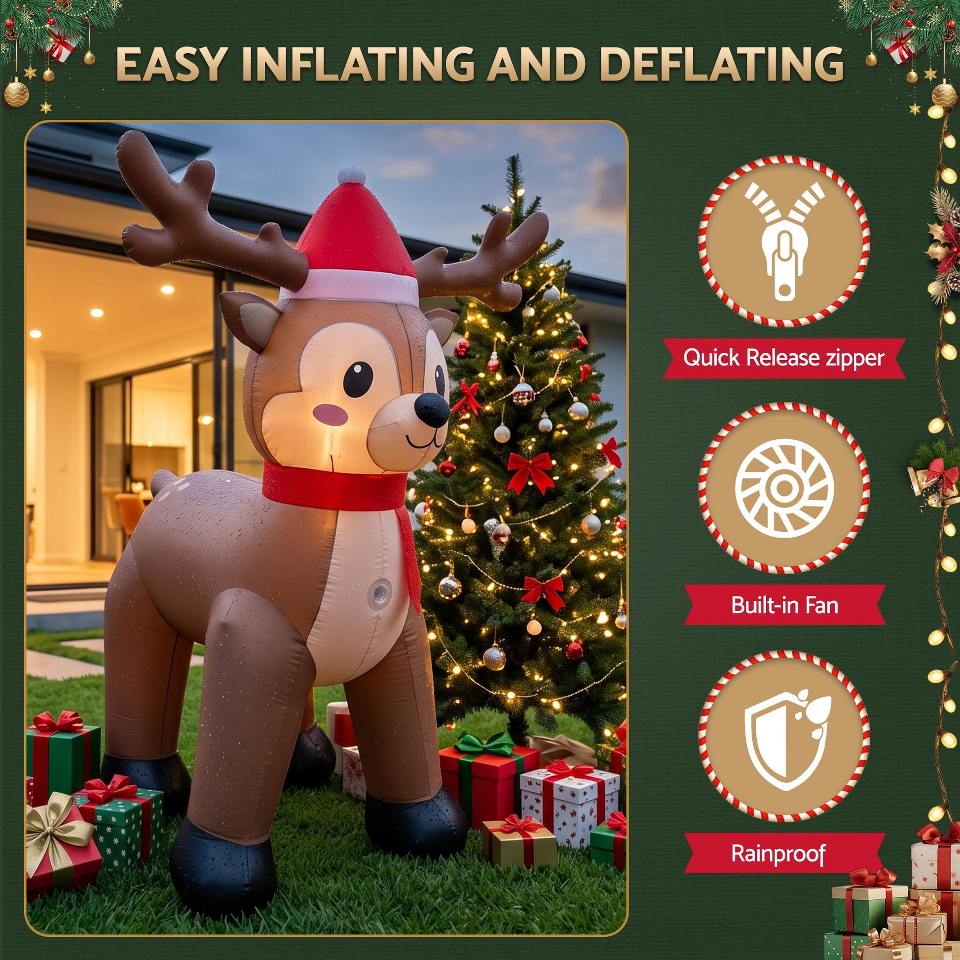 Dark Slate Gray Jingle Jollys Christmas Inflatable Reindeer 2.5M Illuminated Decorations Occasions > Christmas > Outdoor Decorations & Lights