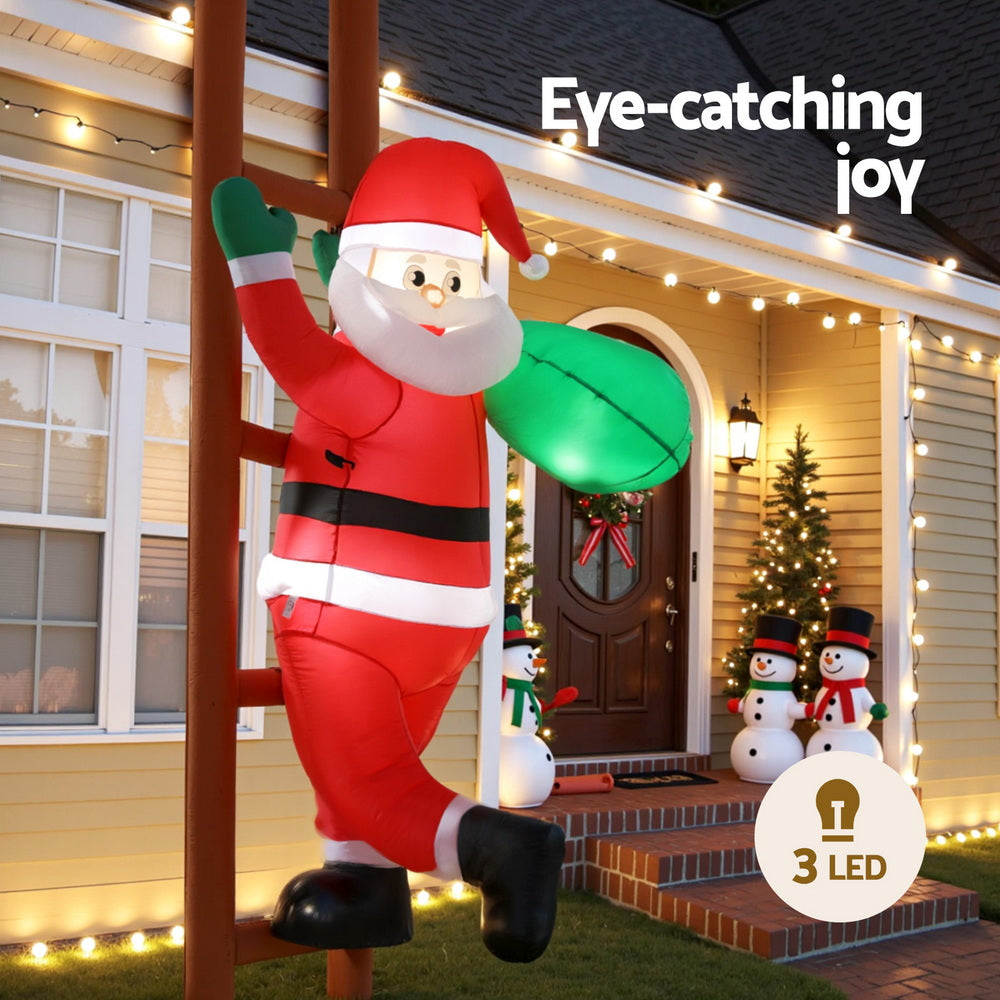 Dark Slate Gray Jingle Jollys Christmas Inflatable Santa Climbing Ladder 2.45M Height LED Decorations Illuminated Occasions > Costumes > Costumes & Accessories