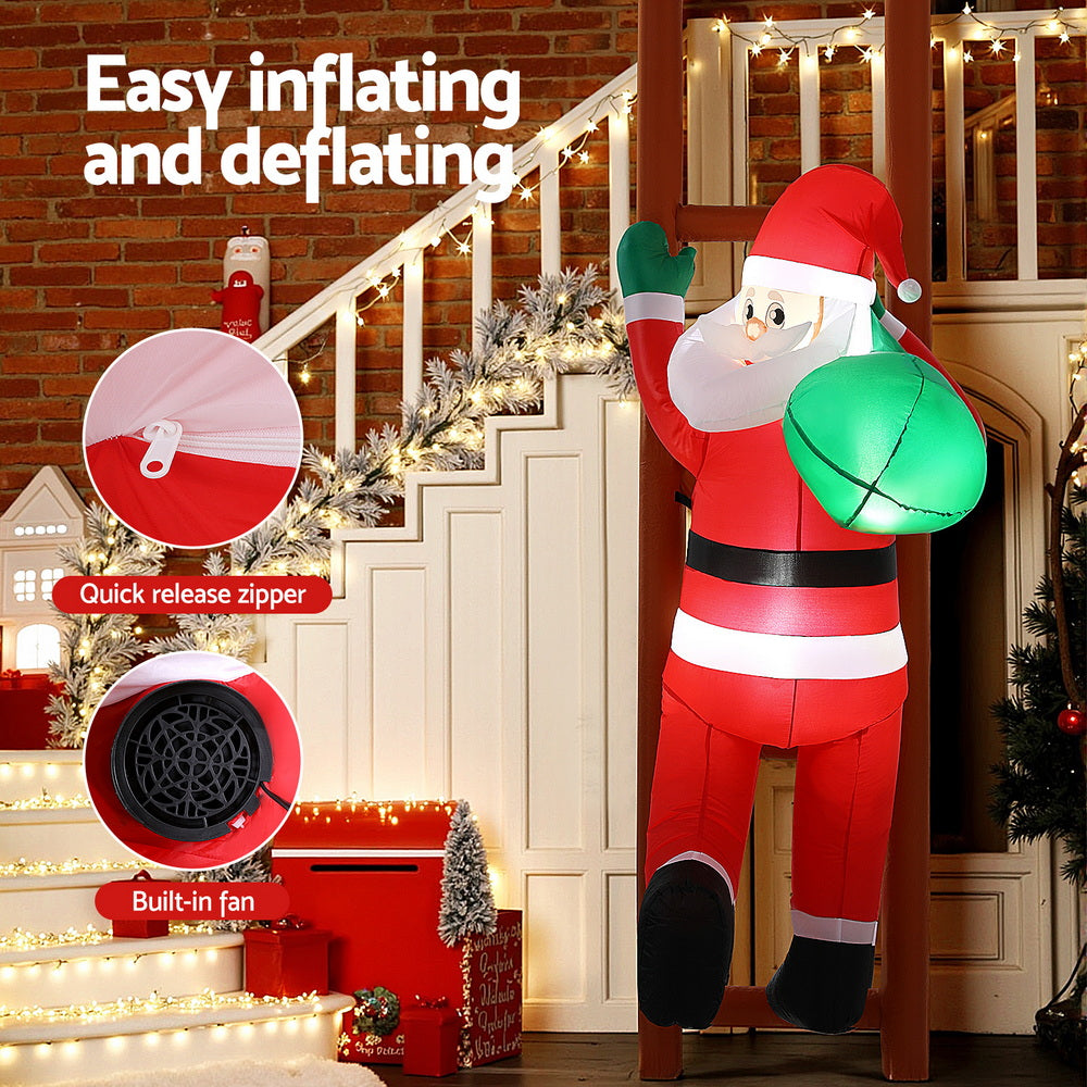 Saddle Brown Jingle Jollys Christmas Inflatable Santa Climbing Ladder 2.45M Height LED Decorations Illuminated Occasions > Costumes > Costumes & Accessories