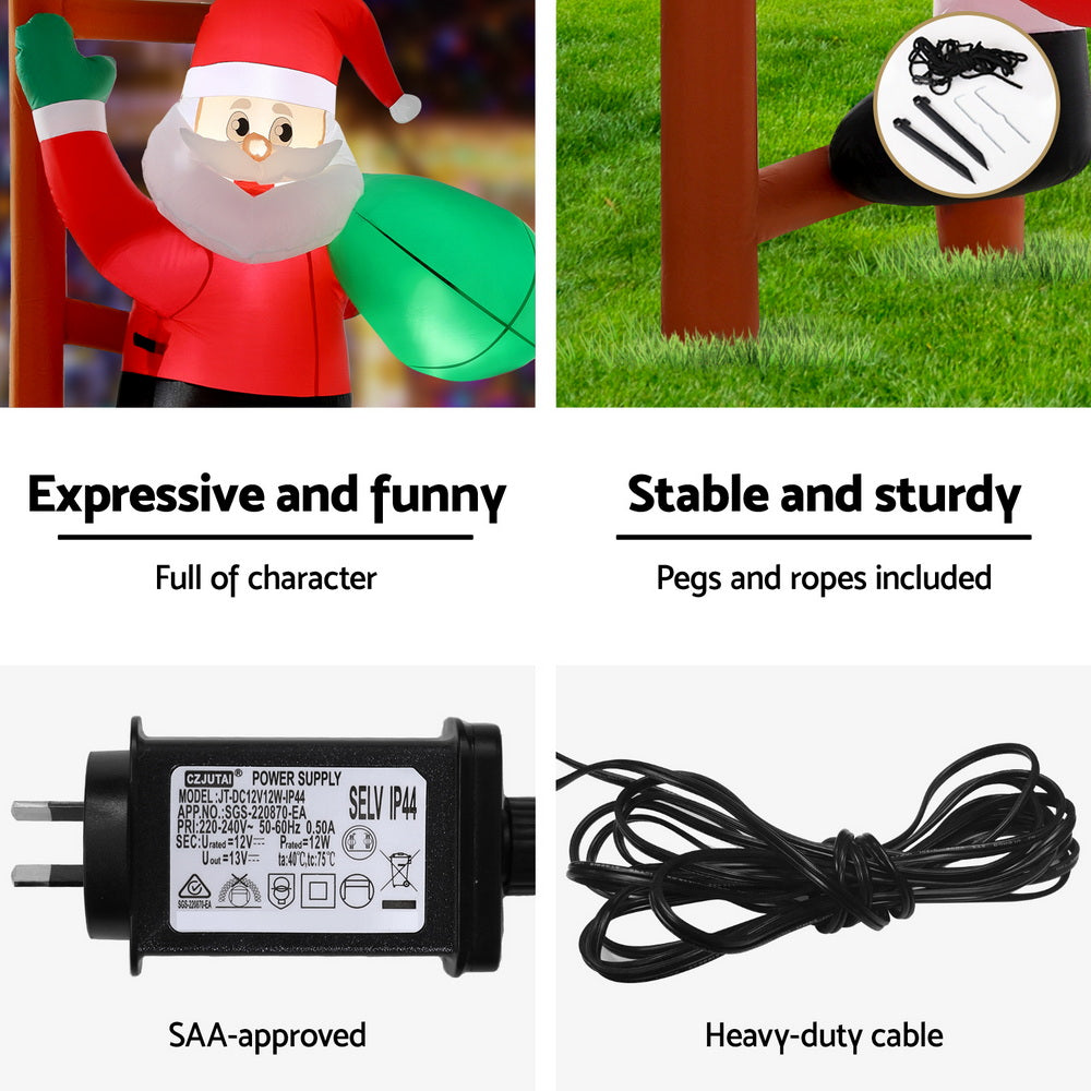 White Smoke Jingle Jollys Christmas Inflatable Santa Climbing Ladder 2.45M Height LED Decorations Illuminated Occasions > Costumes > Costumes & Accessories