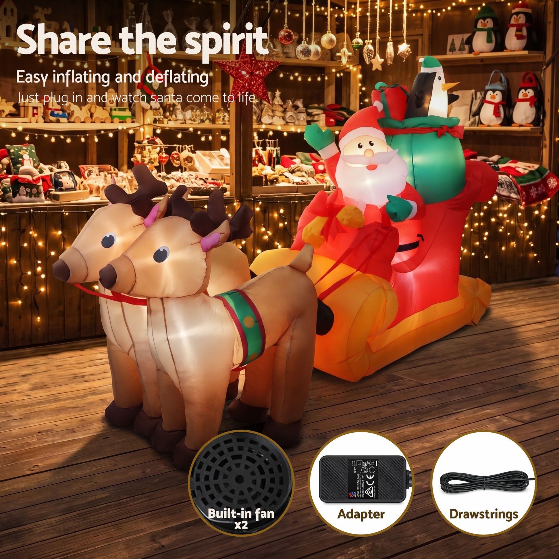 Dark Olive Green Jingle Jollys Christmas Inflatable Santa Sleigh 2.2M Illuminated Decorations Occasions > Christmas > Christmas Decorations