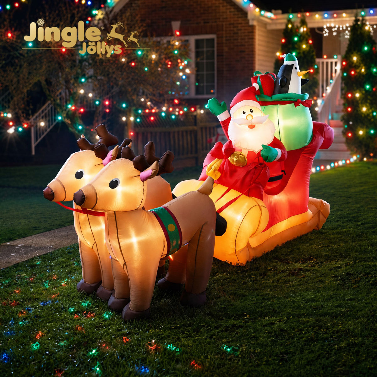 Black Jingle Jollys Christmas Inflatable Santa Sleigh 2.2M Illuminated Decorations Occasions > Christmas > Christmas Decorations