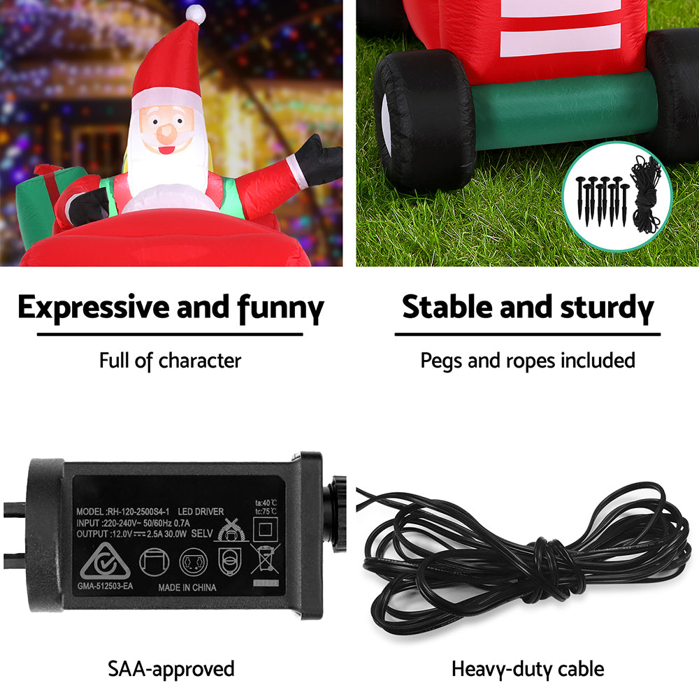 White Smoke Jingle Jollys Christmas Inflatable Santa Truck 2.6M Length LED Decorations Illuminated Occasions > Christmas > Christmas Clothing