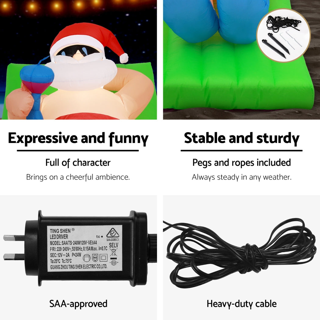 White Smoke Jingle Jollys Christmas Inflatable Santa Bench 1.8M LED Illuminated Decorations Occasions > Christmas > Christmas Decorations