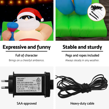 White Smoke Jingle Jollys Christmas Inflatable Santa Bench 1.8M LED Illuminated Decorations Occasions > Christmas > Christmas Decorations