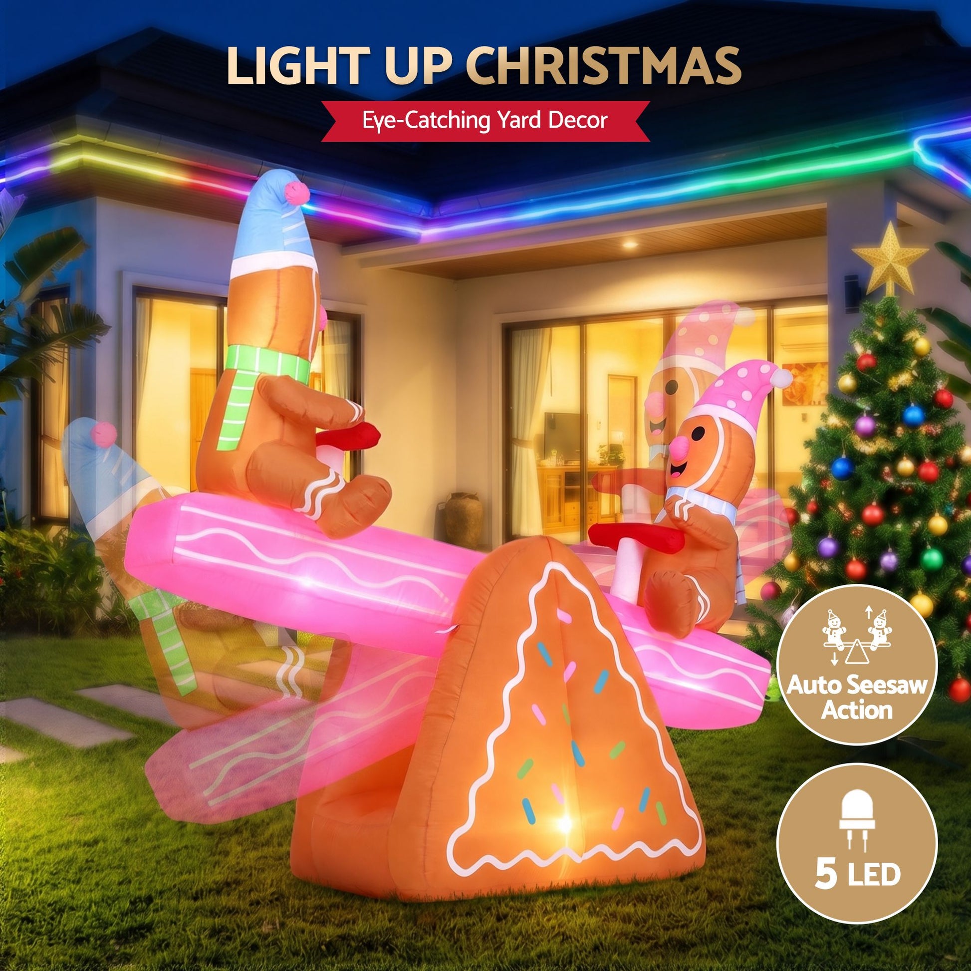 Black Jingle Jollys Christmas Inflatable Seesaw 1.8M Height LED Outdoor Decorations Illuminated Occasions > Christmas > Outdoor Decorations & Lights