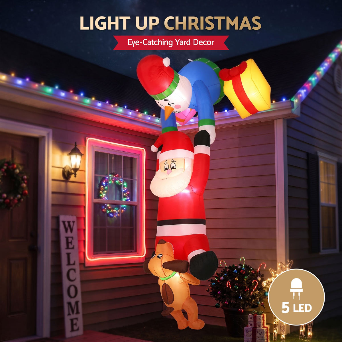 Black Jingle Jollys Christmas Inflatable Climbing Santa 3.5M Height LED Decorations Illuminated Occasions > Christmas > Outdoor Decorations & Lights