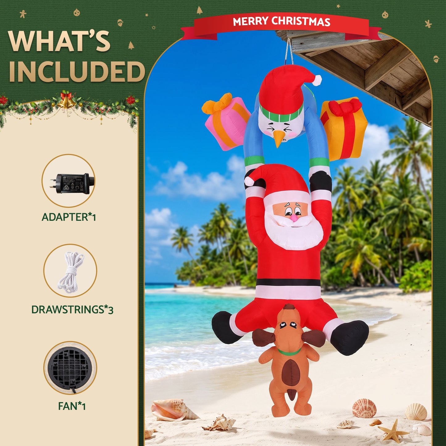 Light Gray Jingle Jollys Christmas Inflatable Climbing Santa 3.5M Height LED Decorations Illuminated Occasions > Christmas > Outdoor Decorations & Lights