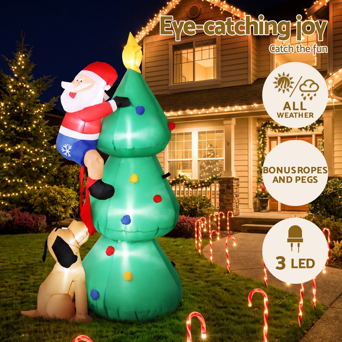 Black Jingle Jollys Christmas Inflatable Santa Tree 1.8M Illuminated Decorations Occasions > Christmas > Christmas Decorations