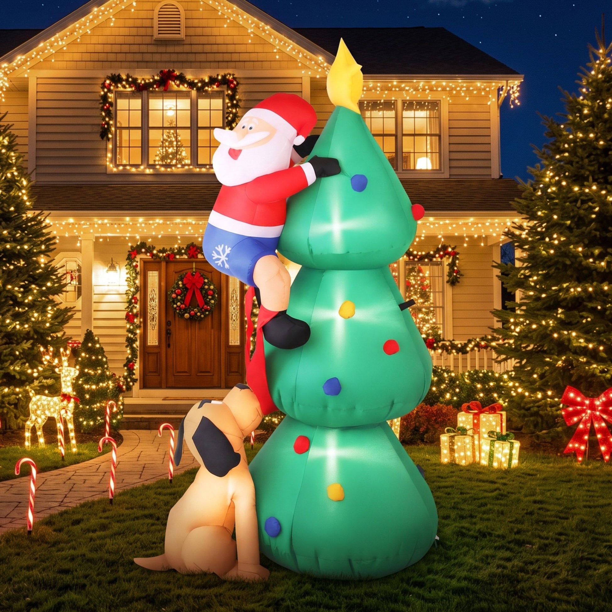 Black Jingle Jollys Christmas Inflatable Santa Tree 1.8M Illuminated Decorations Occasions > Christmas > Christmas Decorations