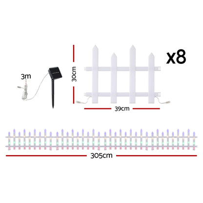 White Smoke Jingle Jollys 3m Solar Christmas Fence Lights Outdoor Garden Path Decor Multicolour 8pc Occasions > Christmas > Outdoor Decorations & Lights