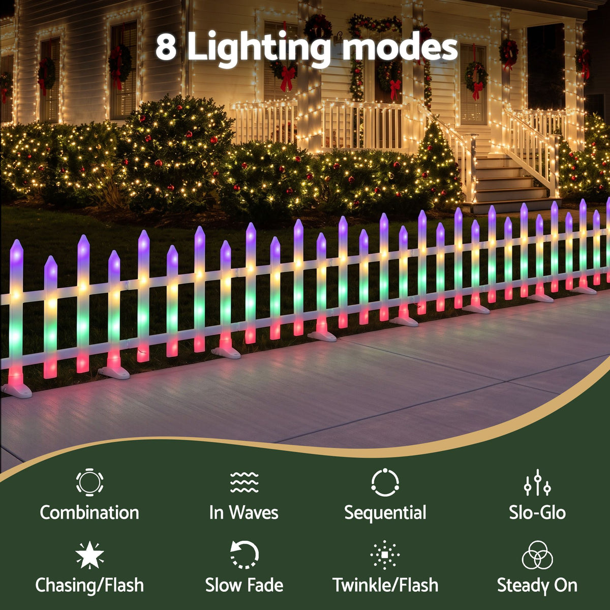 Dark Slate Gray Jingle Jollys 3m Solar Christmas Fence Lights Outdoor Garden Path Decor Multicolour 8pc Occasions > Christmas > Outdoor Decorations & Lights