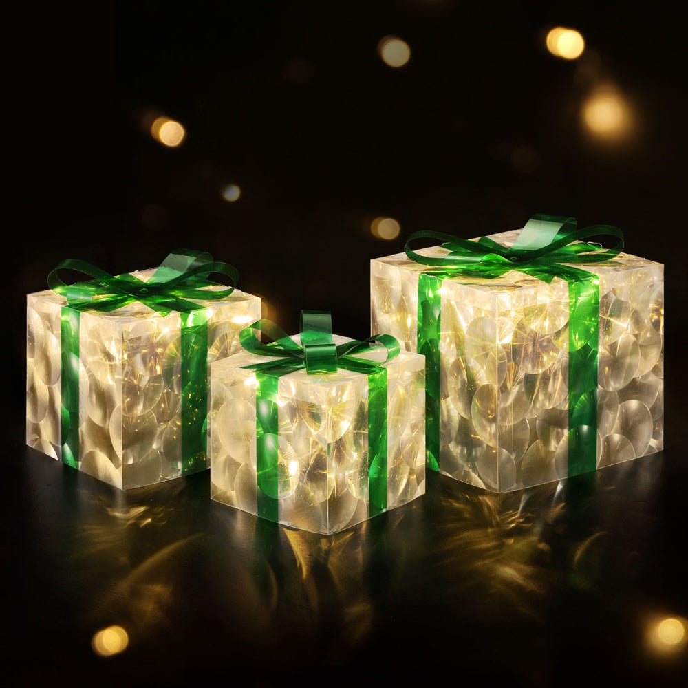 Black 3 PCS Christmas Lights 70 LED Fairy Light Gift Box Jingle Jollys Christmas