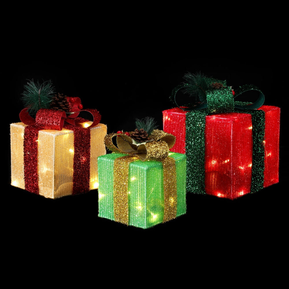 Black 3 PCS Christmas Lights 60 LED Fairy Light Gift Box Jingle Jollys Christmas