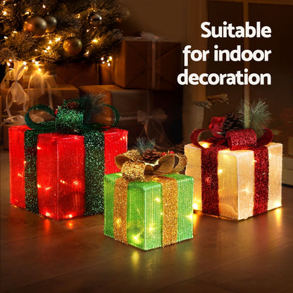 Black 3 PCS Christmas Lights 60 LED Fairy Light Gift Box Jingle Jollys Christmas