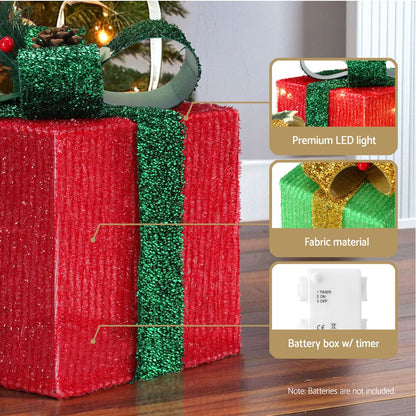 Firebrick 3 PCS Christmas Lights 60 LED Fairy Light Gift Box Jingle Jollys Christmas