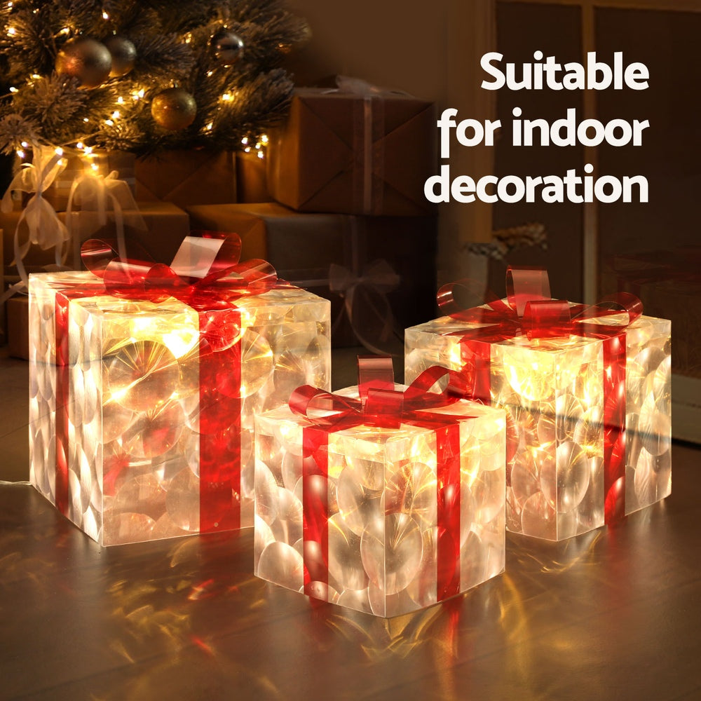 Black 3 PCS Christmas Lights 70 LED Fairy Light Gift Box Jingle Jollys Christmas