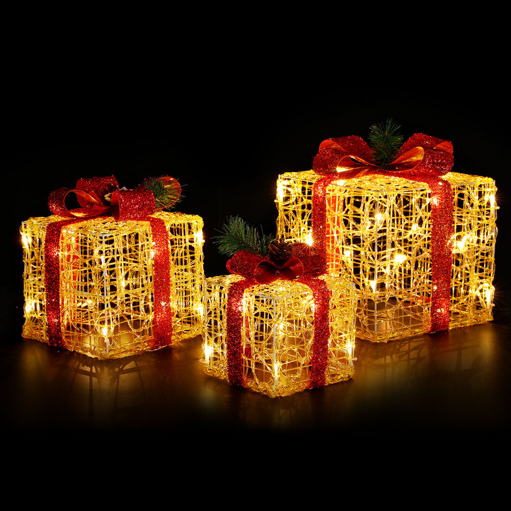 Black Jingle Jollys Christmas Lights Gift Box Set 3 PCS Set 48 LED Decorations Occasions > Christmas > Outdoor Decorations & Lights