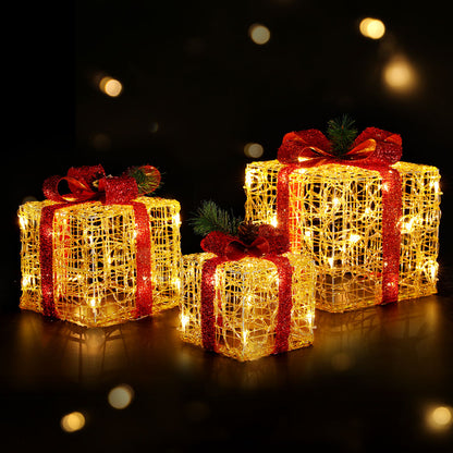 Black Jingle Jollys Christmas Lights Gift Box Set 3 PCS Set 48 LED Decorations Occasions > Christmas > Outdoor Decorations & Lights