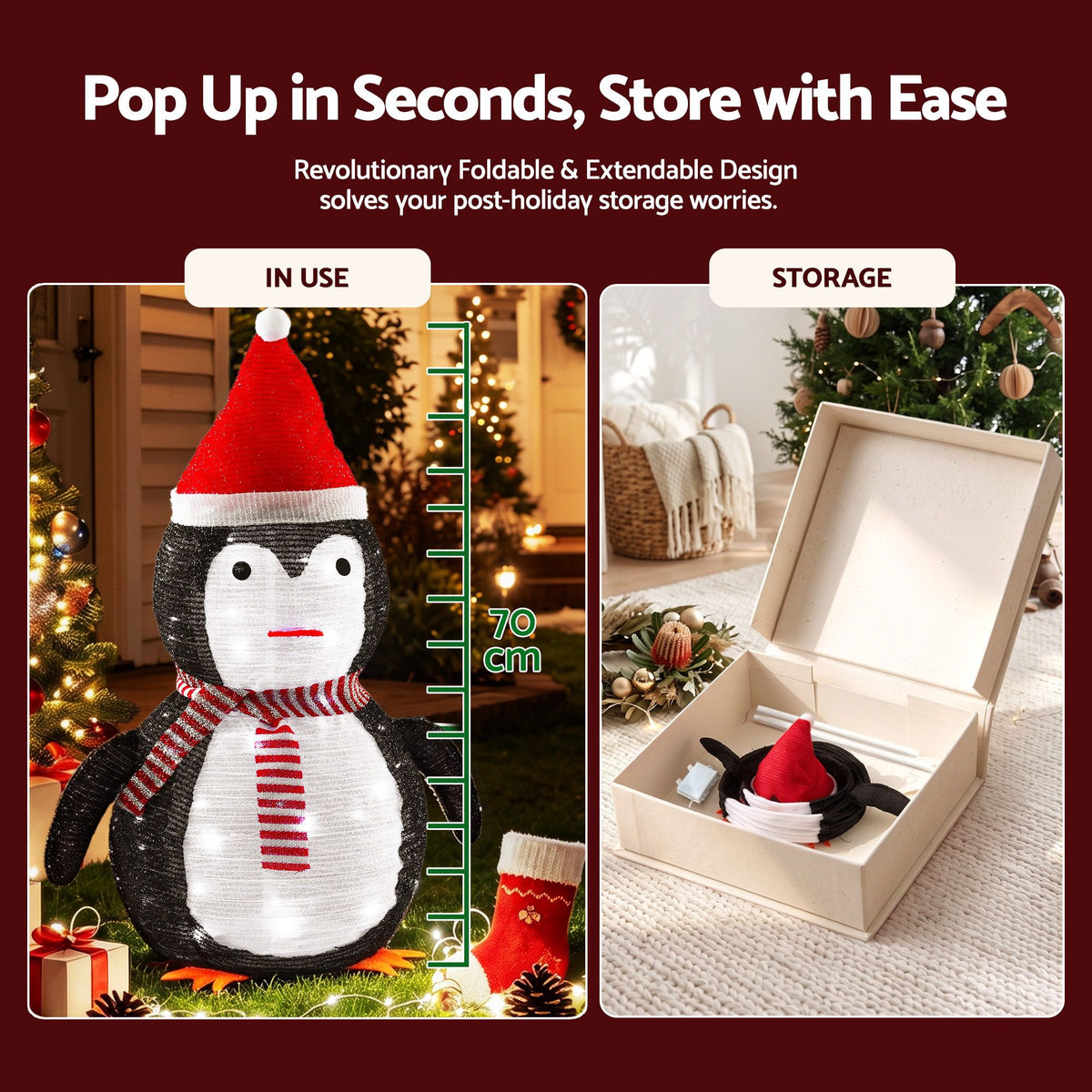 Dark Red Jingle Jollys Christmas Penguin Light LED Christmas Decoration Pop Up Christmas Display 70cm Occasions > Christmas > Christmas Decorations