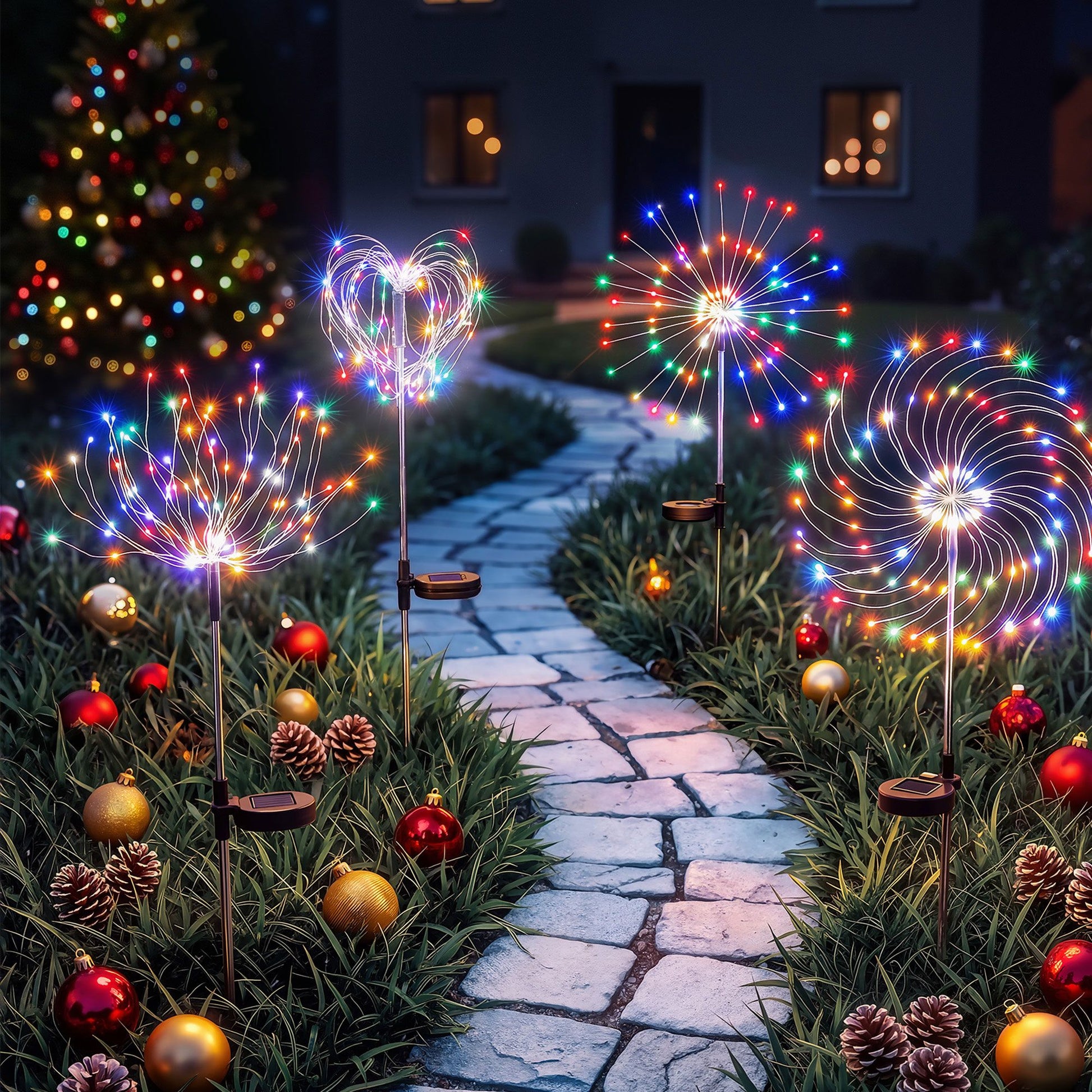 Black Jingle Jollys 4 Pack Christmas Path Lights Solar Firework Garden Decoration Multicolour Occasions > Christmas > Outdoor Decorations & Lights