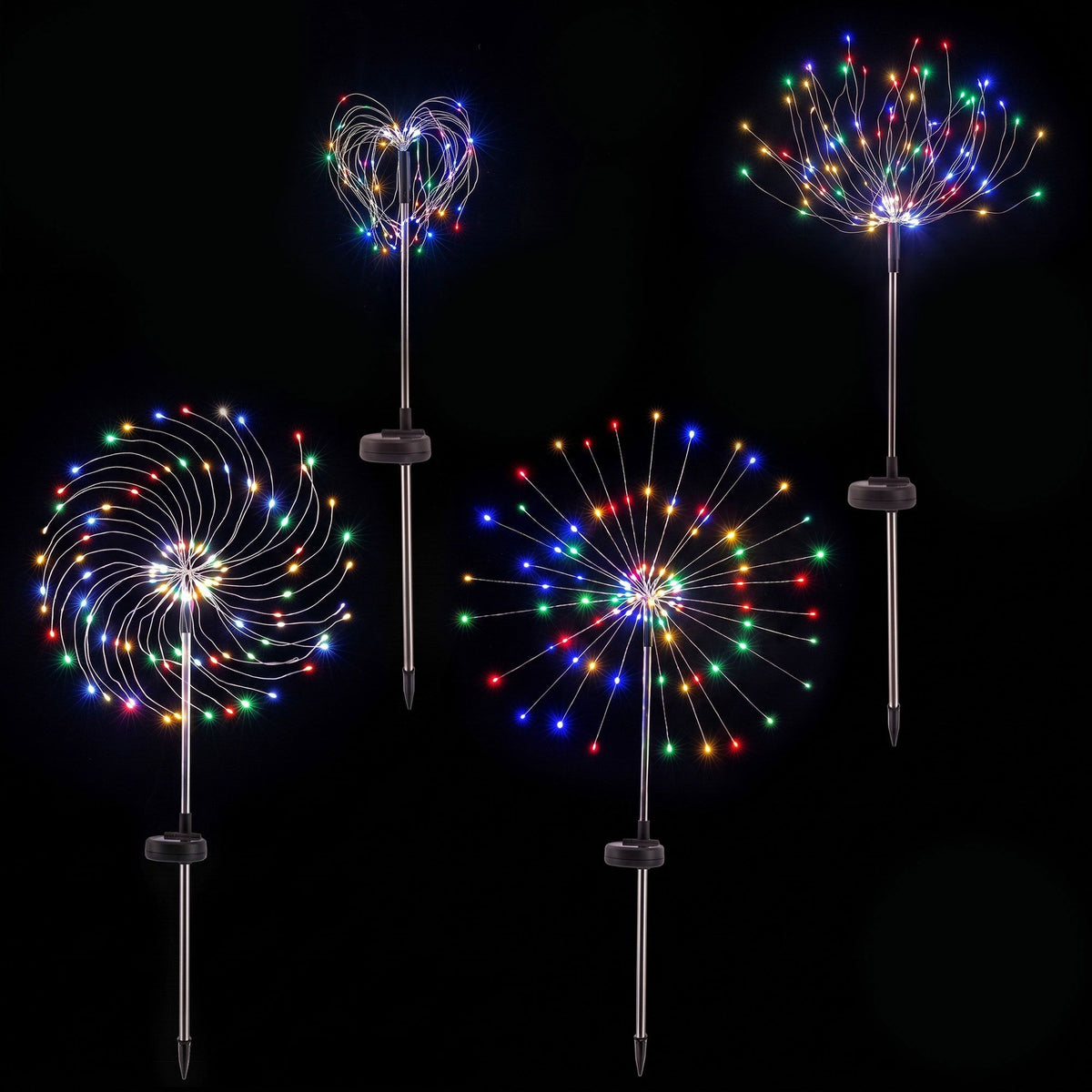 Black Jingle Jollys 4 Pack Christmas Path Lights Solar Firework Garden Decoration Multicolour Occasions > Christmas > Outdoor Decorations & Lights