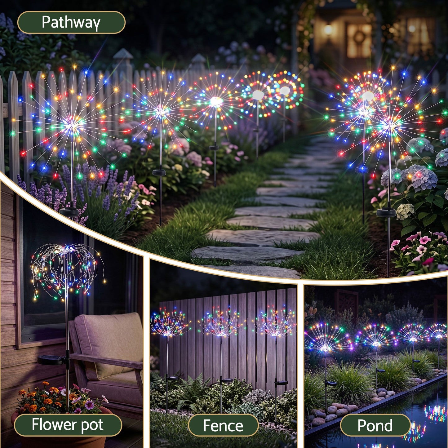 Black Jingle Jollys 4 Pack Christmas Path Lights Solar Firework Garden Decoration Multicolour Occasions > Christmas > Outdoor Decorations & Lights