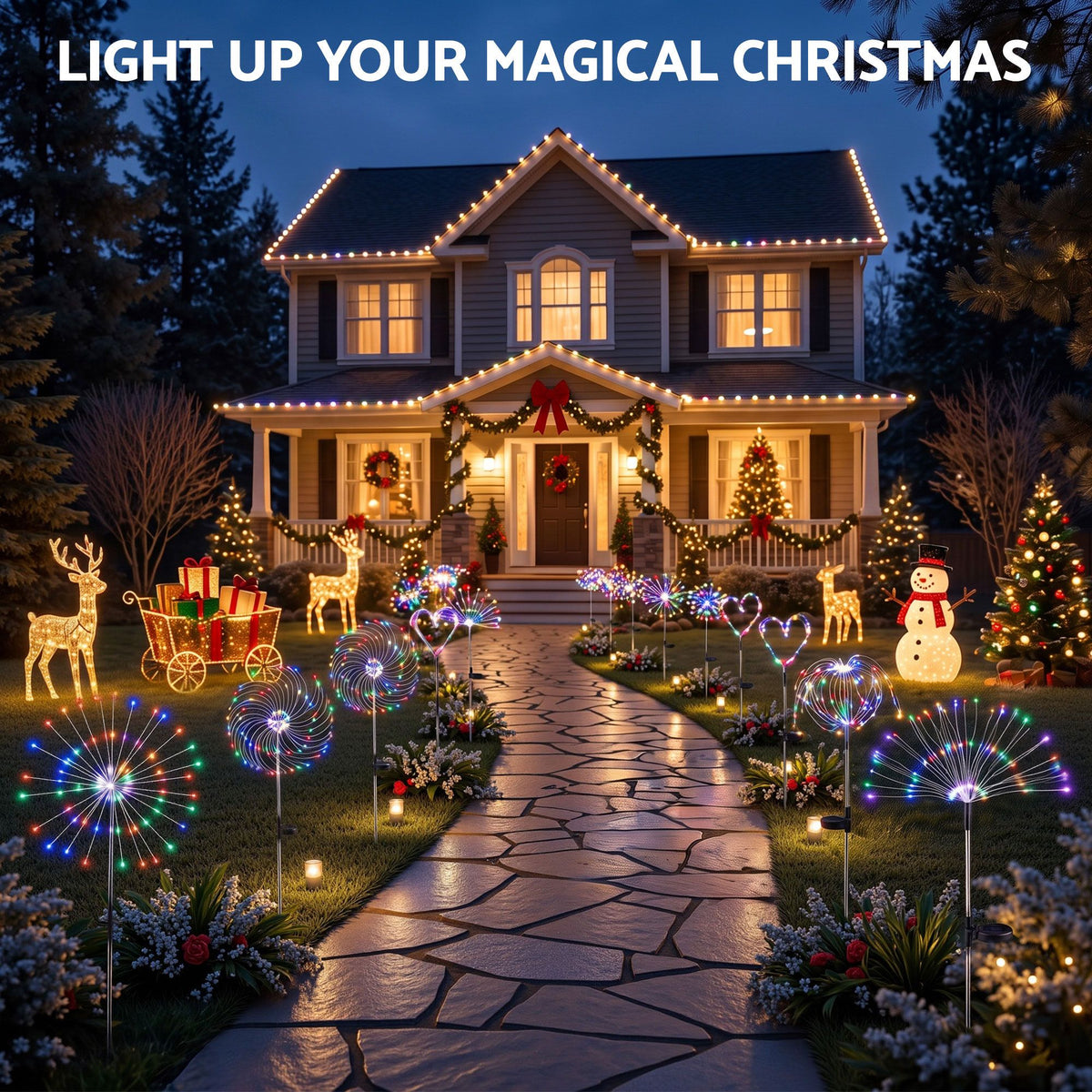 Black Jingle Jollys 4 Pack Christmas Path Lights Solar Firework Garden Decoration Multicolour Occasions > Christmas > Outdoor Decorations & Lights
