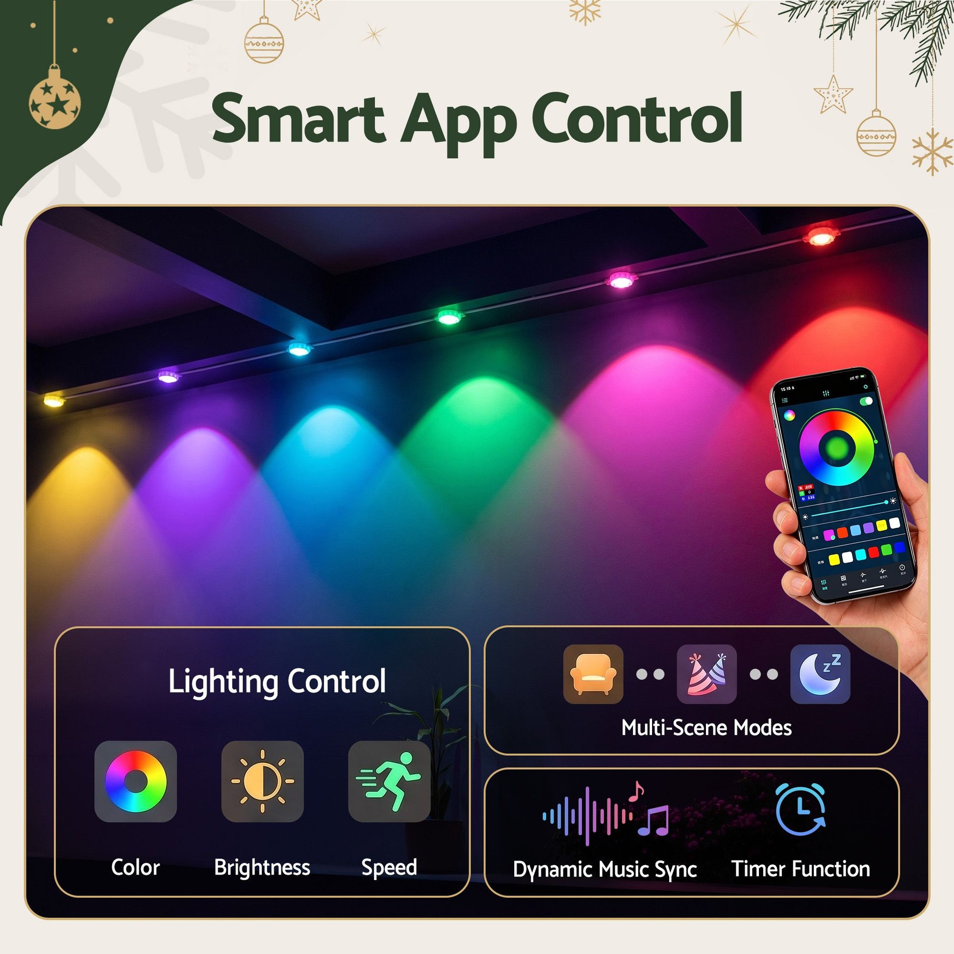 Black Jingle Jollys 30M Christmas Permanent Outdoor Lights Smart Eaves String App Control Decoration 72LED Occasions > Christmas > Outdoor Decorations & Lights