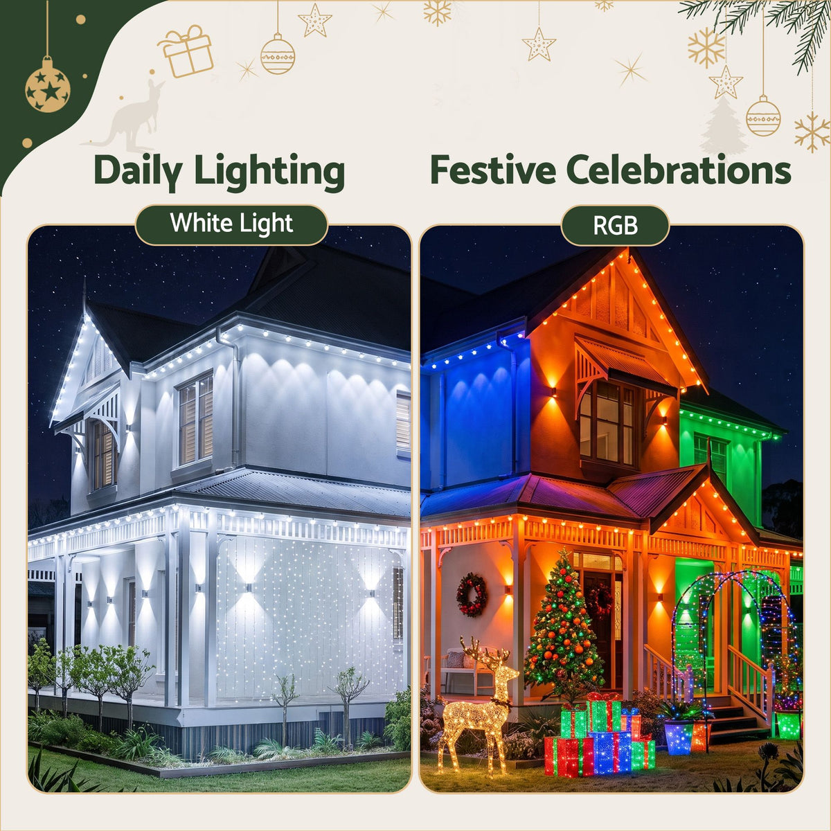 Misty Rose Jingle Jollys 30M Christmas Permanent Outdoor Lights Smart Eaves String App Control Decoration 72LED Occasions > Christmas > Outdoor Decorations & Lights