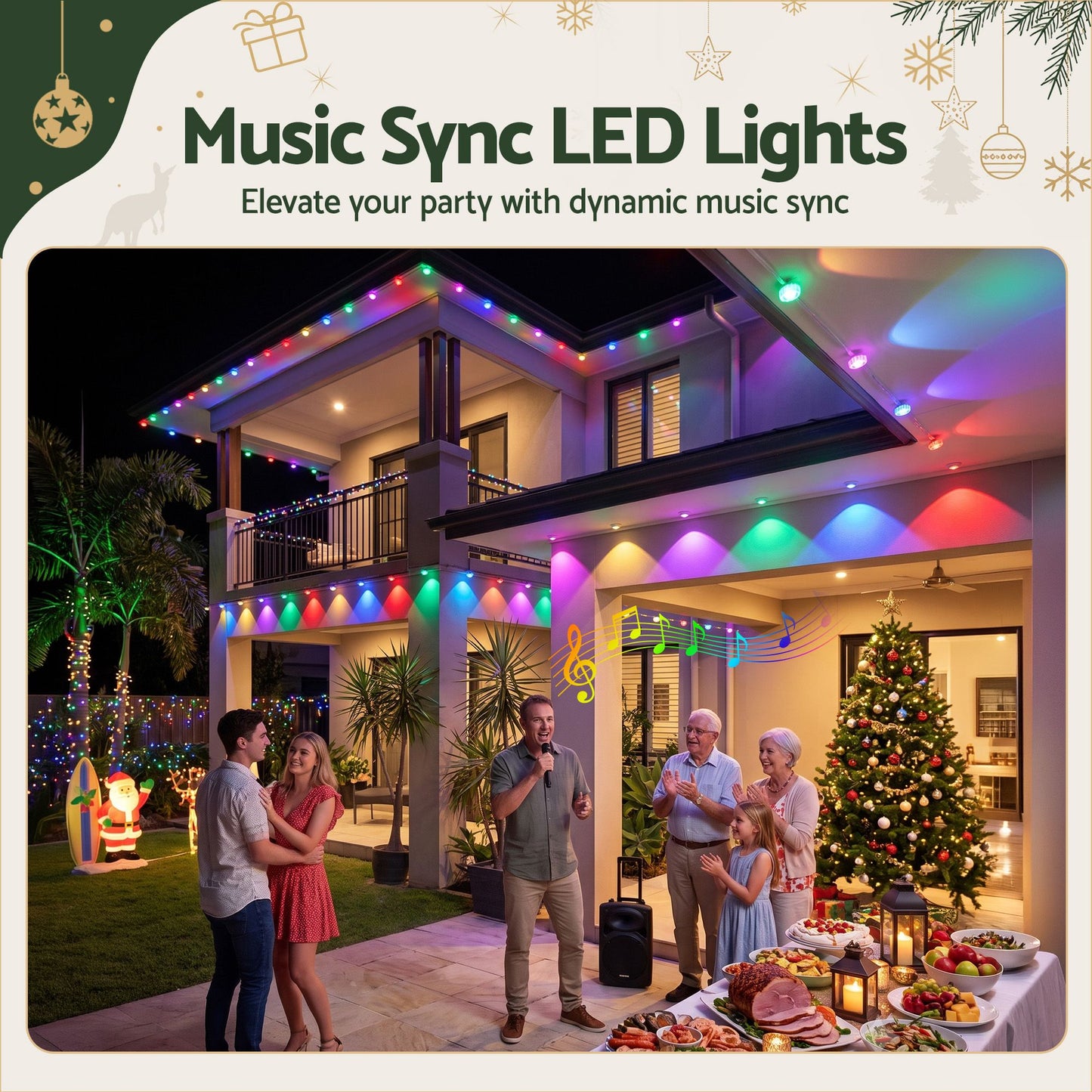 Black Jingle Jollys 30M Christmas Permanent Outdoor Lights Smart Eaves String App Control Decoration 72LED Occasions > Christmas > Outdoor Decorations & Lights