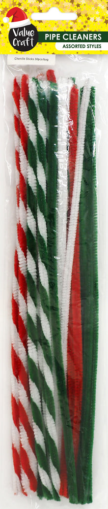 Seashell XMAS  pipe Cleaners, 30cm, Candy Cane Mix, 30pcs Xmas