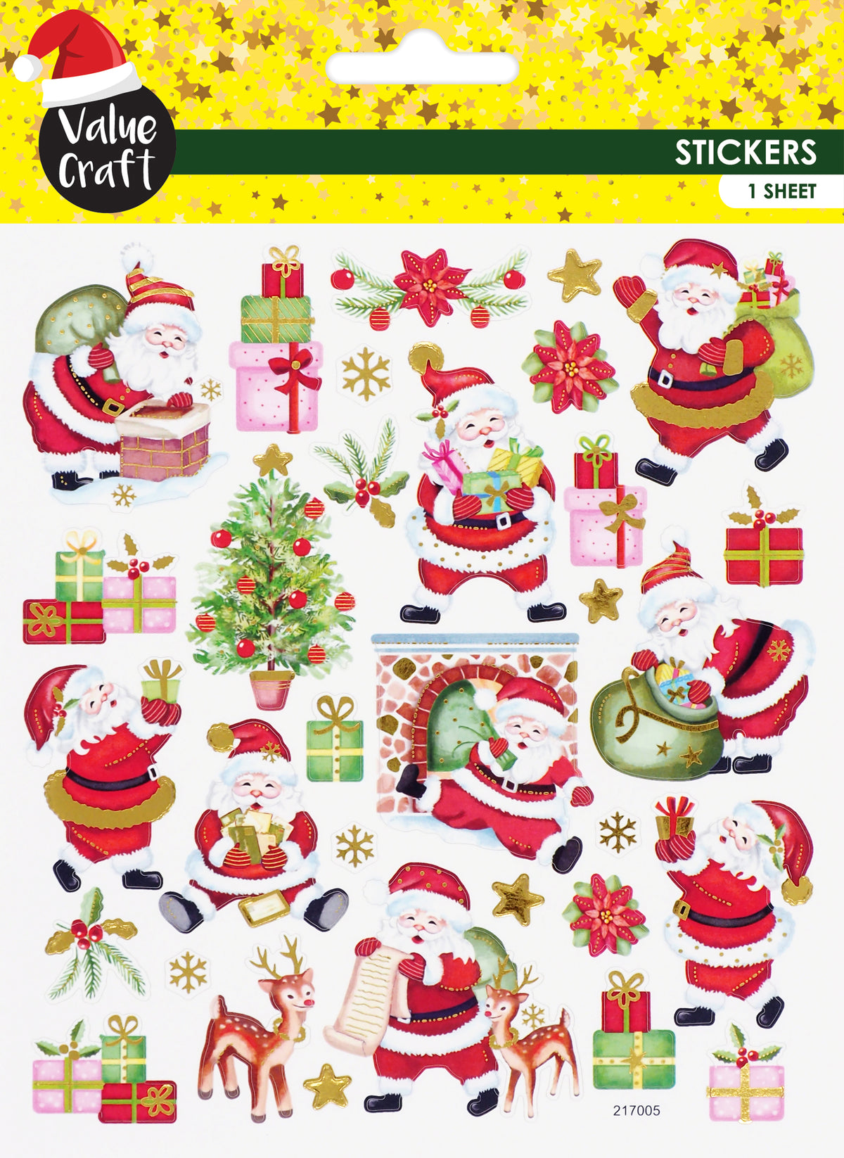 White Smoke XMAS Gold Foil Stickers, Santa/ Presents Xmas