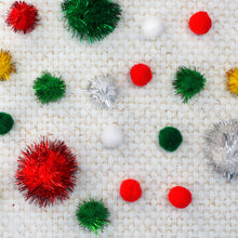 Light Gray XMAS Tinsel Pom Poms 20mm, Traditional Colours, 12pcs Xmas