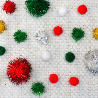 Light Gray XMAS Tinsel Pom Poms 20mm, Traditional Colours, 12pcs Xmas