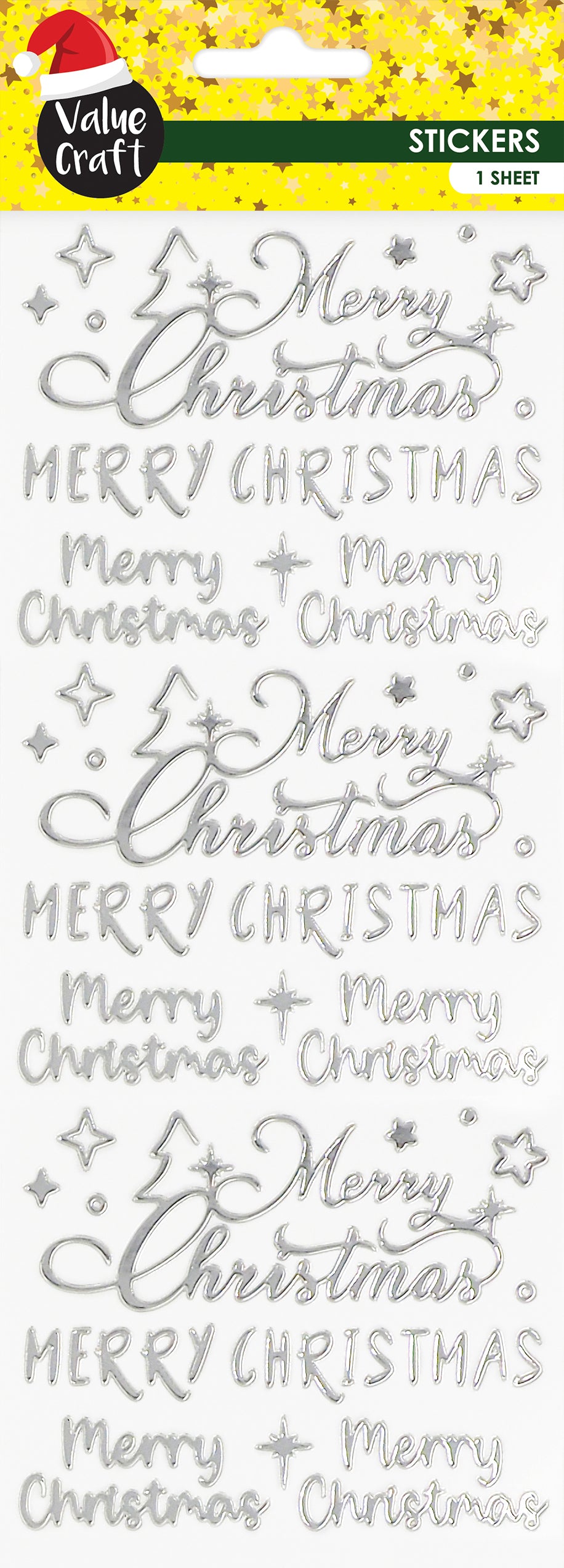 Lavender XMAS Metallic Stickers, Silver Merry Christmas Xmas
