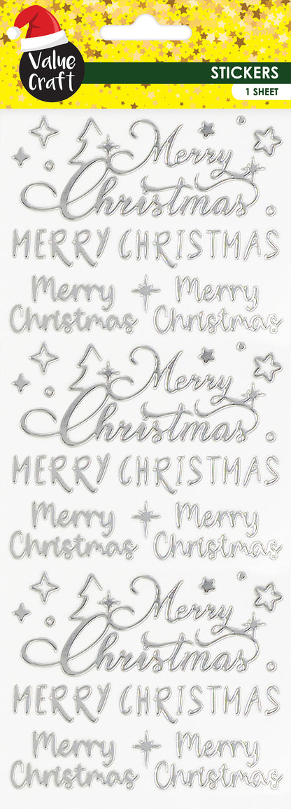 Lavender XMAS Metallic Stickers, Silver Merry Christmas Xmas