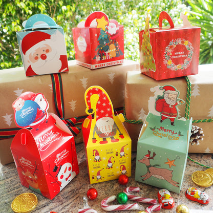 Dark Khaki XMAS Gift Boxes with Handles, Assorted Designs, 9.3cm, 3pk Xmas