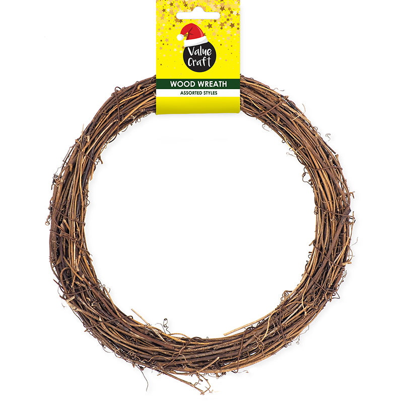 White Smoke XMAS Wood Wreath, Round, 24cm, 1pk Xmas