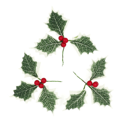 White Smoke XMAS Large Holly Leaves & Berries Embellishments, 13.5cm, 4pk Xmas