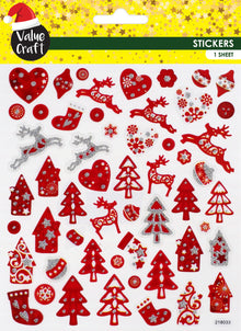 Misty Rose XMAS Glitter Stickers, Traditional Red Xmas