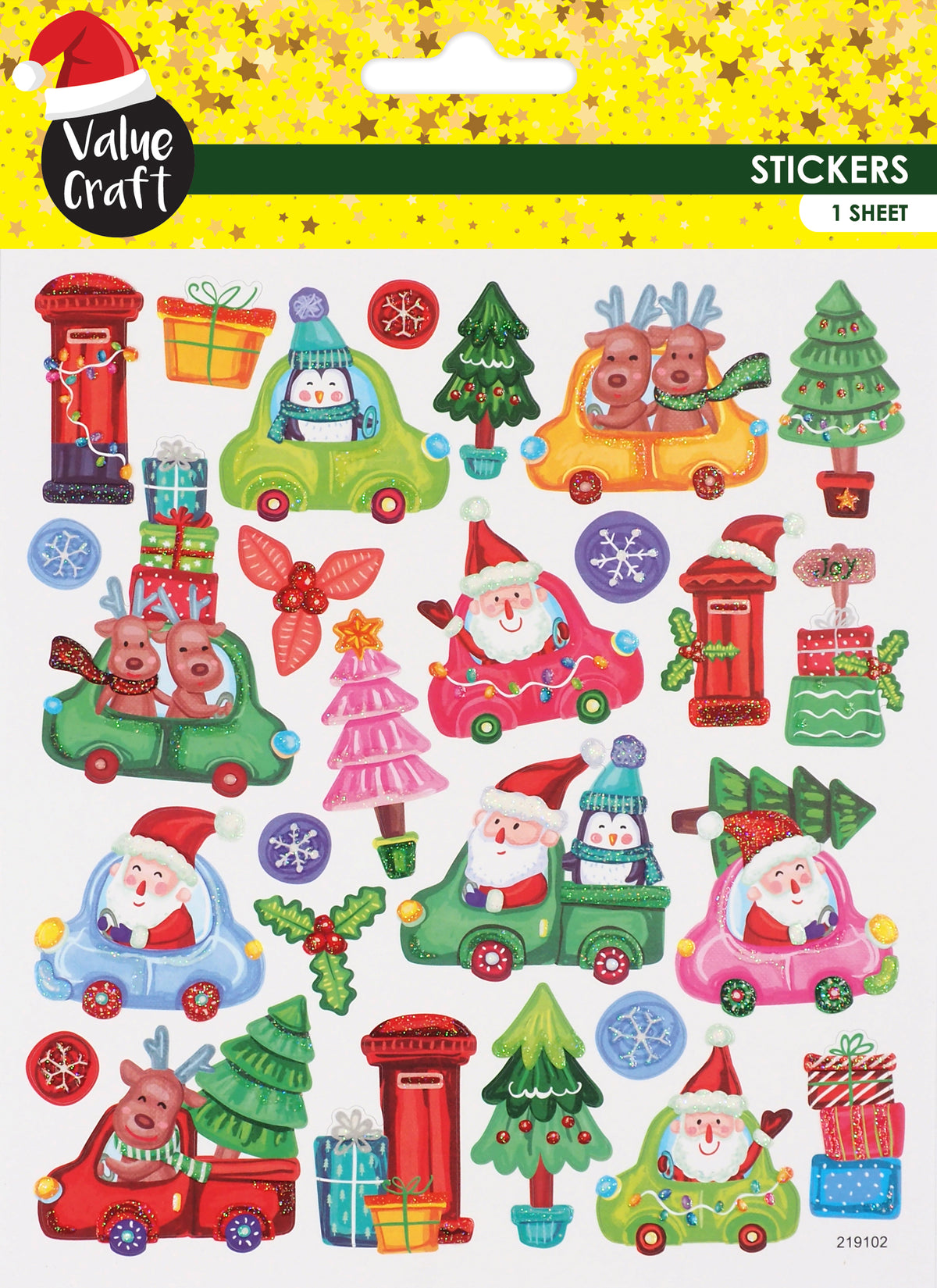 Misty Rose XMAS Glitter Stickers, Whimsical Cars Xmas