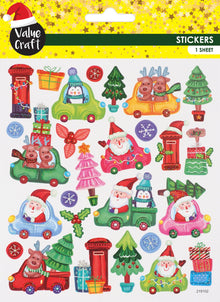 Misty Rose XMAS Glitter Stickers, Whimsical Cars Xmas