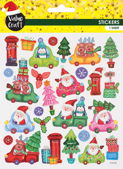 Misty Rose XMAS Glitter Stickers, Whimsical Cars Xmas