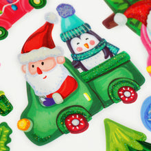 White Smoke XMAS Glitter Stickers, Whimsical Cars Xmas