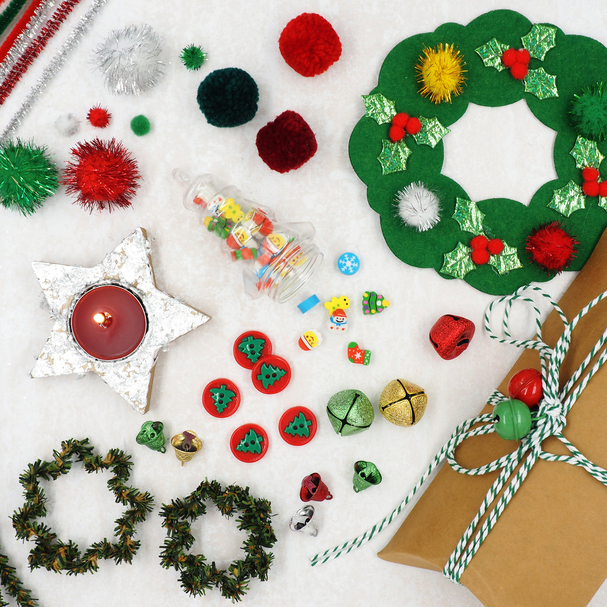 Lavender XMAS Crafting Kit with Chenille Sticks & Pom Poms, 76pcs Xmas