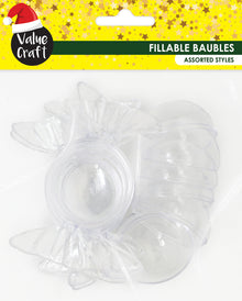 Lavender XMAS Fillable Baubles, Candy Shape, 8.5x4cm, 6pk Xmas