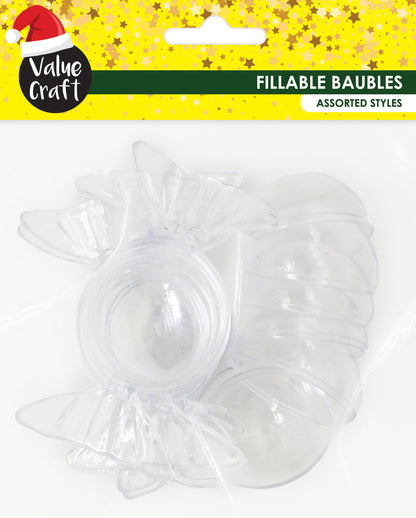 Lavender XMAS Fillable Baubles, Candy Shape, 8.5x4cm, 6pk Xmas